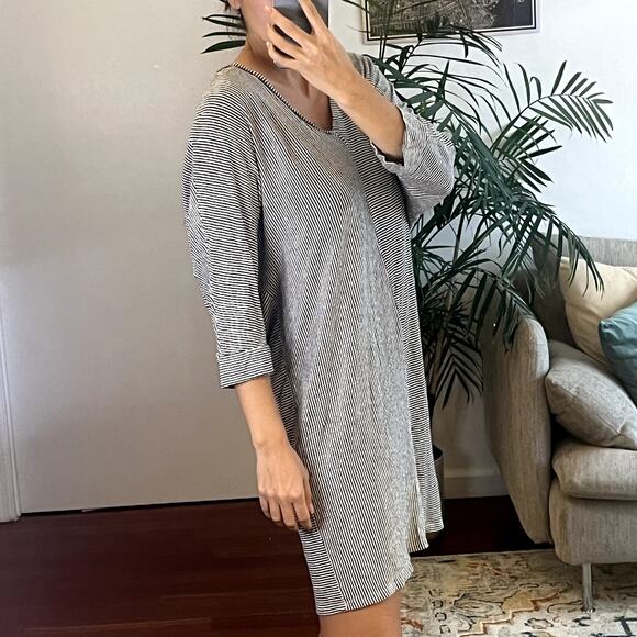 Hatch Malley Maternity Striped Linen Mini Dress One Size Black White - Picture 8 of 8